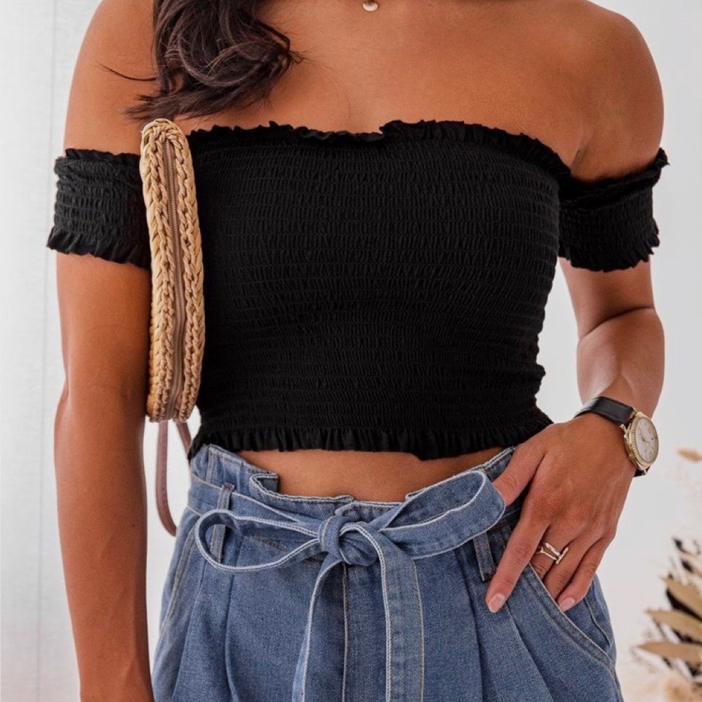 Off the shoulder black crop top